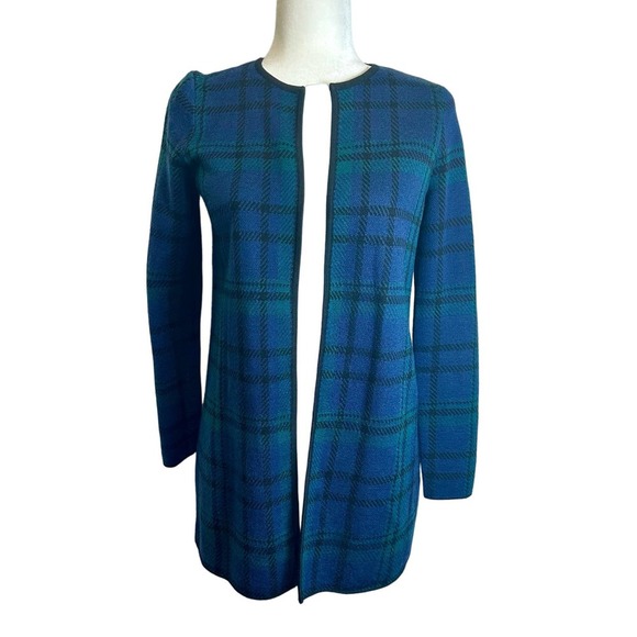 Talbots‎ 100% Merino Wool Cardigan Jacket Women’s S Green Black Tartan Plaid - Picture 1 of 7